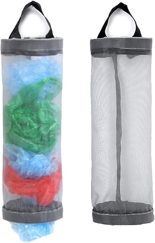 TOGETRUE Plastic Bag Holder, Mesh Grocery Bag Holder Hanging Storage Bag Dispenser (Grey 2 Packs)