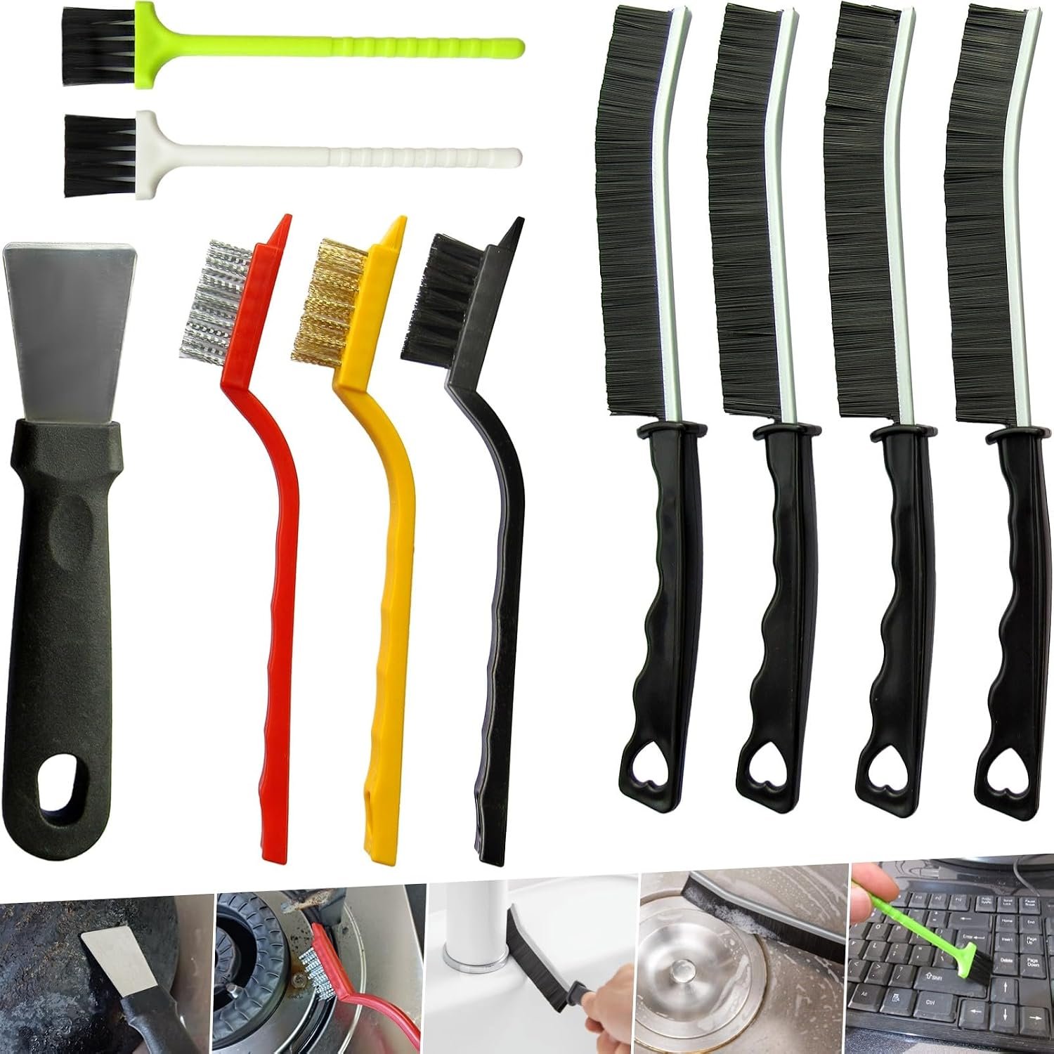 10Pcs Crevice Cleaning Tools, Gap Cleaning Brush Set | Cleaning brushes for small spaces, hard bristle crevice cleaning tool for household use, bathroom tiles and kitchen