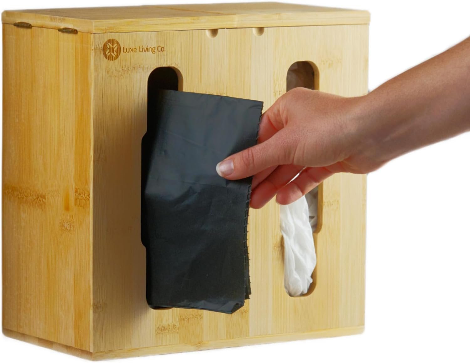 2-in-1 Bamboo Plastic Bag Holder and Trash Dispenser – Large Capacity Storage for Kitchen Cabinet, Under Sink Storage, Pantry Organizers, Laundry Room Organization, Kitchen Must Haves 2025