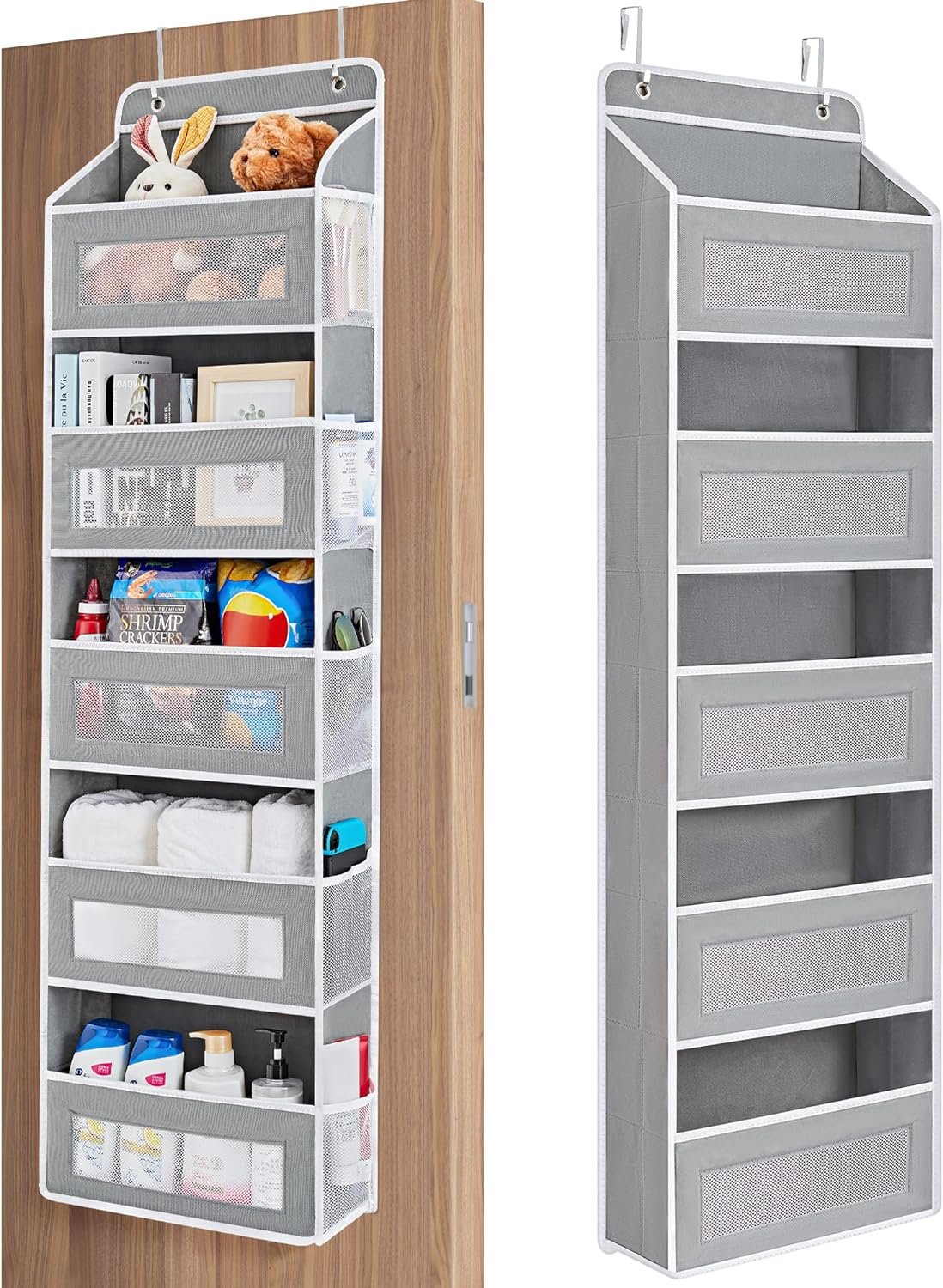 JARLINK Over the Door Organizer for Bedroom, Pantry, Bathroom, 5 Shelf Grey | Anti-Tilt Design, 44 lb Load Capacity, Hanging Door Organizer with 5 Large Capacity Pockets, Behind Door Storage for Nursery