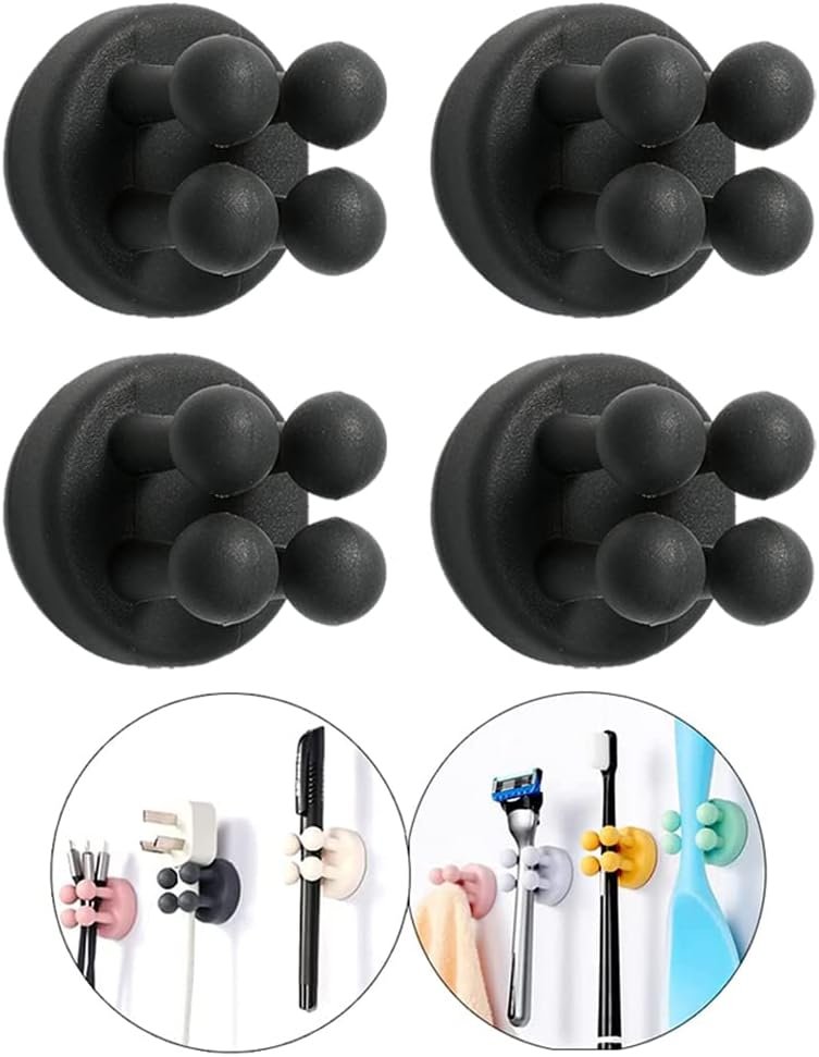Silicone Toothbrush Holders – 4 Pcs Razor Hooks Adhesive Wall Mounted for Hanging Towel Key Plug Cable, Utility Decor Stick to Dorm Room Essentials Function for Kitchen Bathroom Home Office