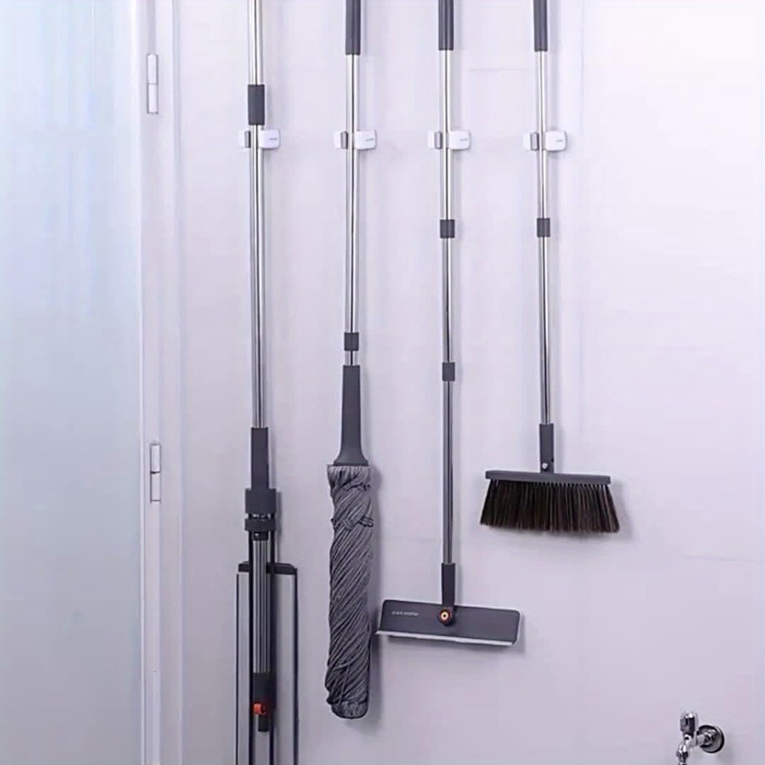 2 Pack Wall Mounted Mop Broom Holder No Drill Adhesive Wall Storage Rack Multifunctional Tool Organizer for Bathroom Kitchen Garage Spring Home Organization Supplies
