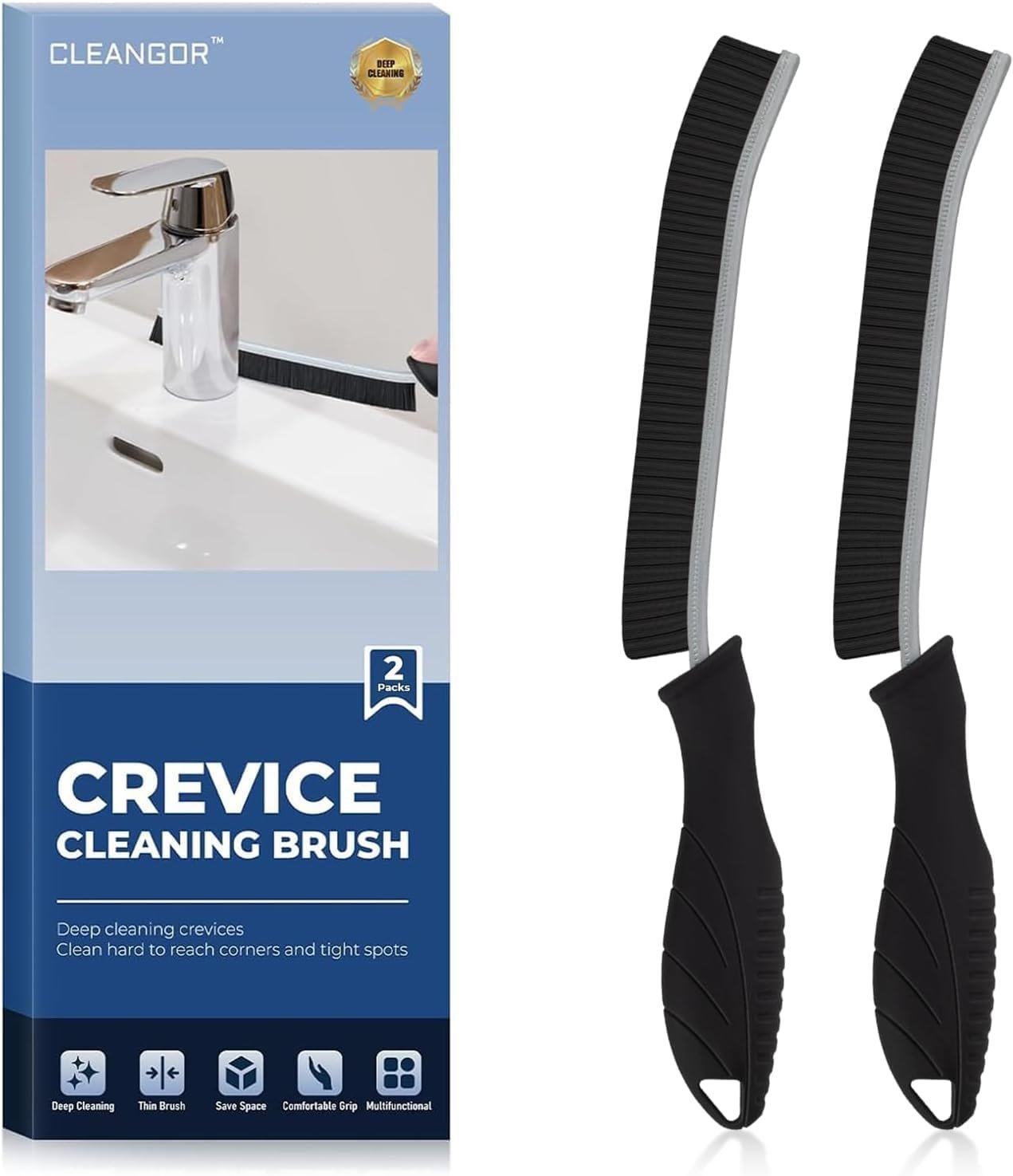 CLEANGOR Crevice Cleaning Brushes, Cleaner Scrub Brush Tool for Crevice | Hard to Reach Tight Space, Home Essentials, Cleaning Supplies for Shower, Bathroom, Kitchen, Toilet, Window