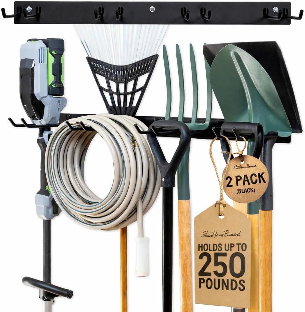 StoreYourBoard Garage Tool Organizer, 72 in, Holds 500 lb, 2 Pack | Garden Tool Rack Wall Mount, Garden Tool Organizer, Shovel Wall Mount, Rubber Coated Hooks