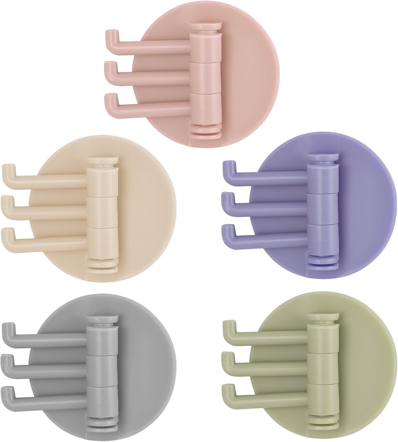 5 Pcs Multifunctional Swivel Hooks, Self Adhesive Towel Hookswith 3 Hook, Plastic Wall Sticky Hooks for Hanging Coat Clothes Towel Key in Kitchen Closet Office Bathroom Home Organization