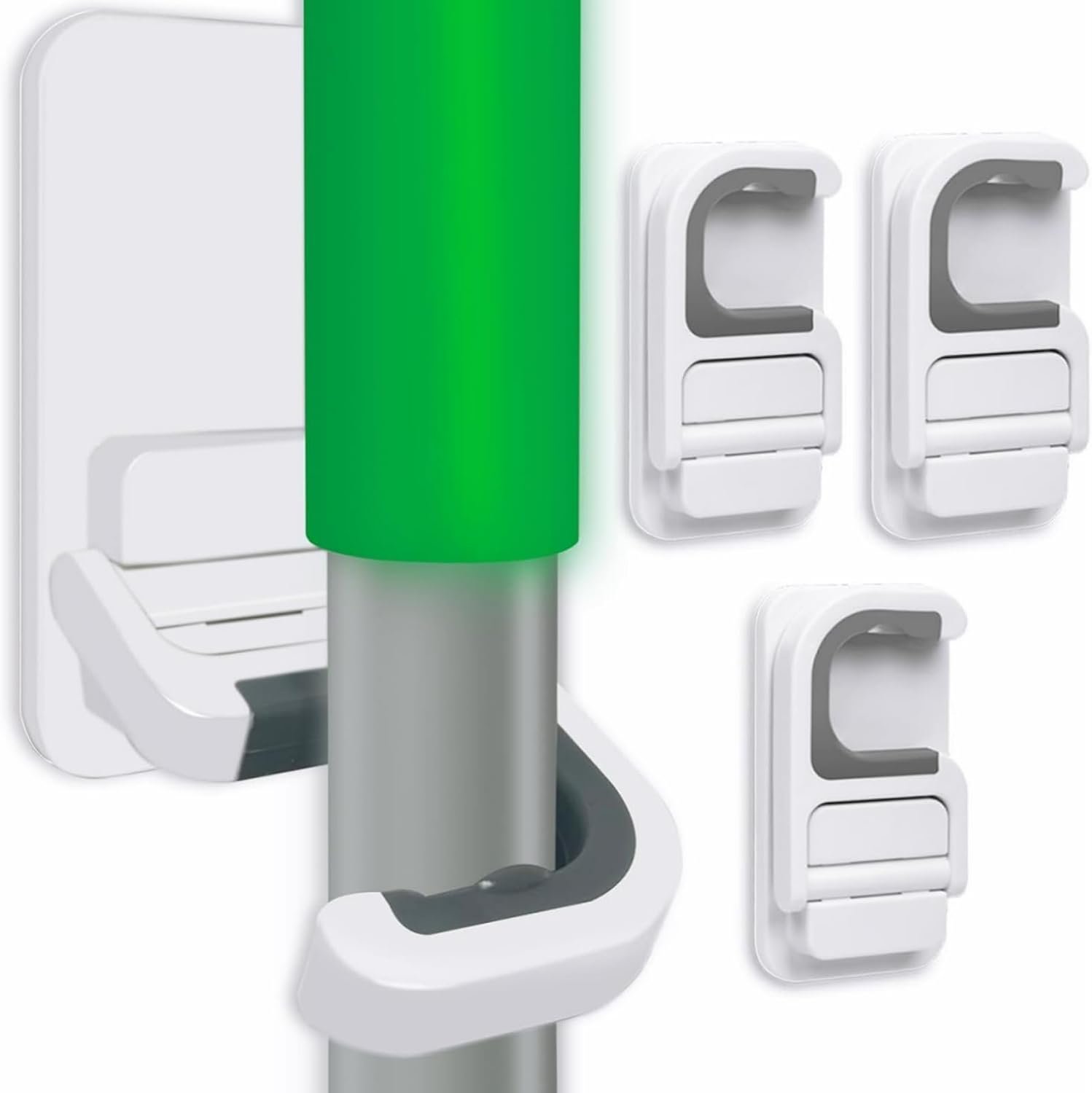 Broom Holder Wall Mount, 3 Pack Brooms and Mop Organizer Wall Hanging self adhesive, No Drilling, Anti-Slip Broom and Mop Hanger Holder Mount Cleaning Ideal for Bathroom(White)