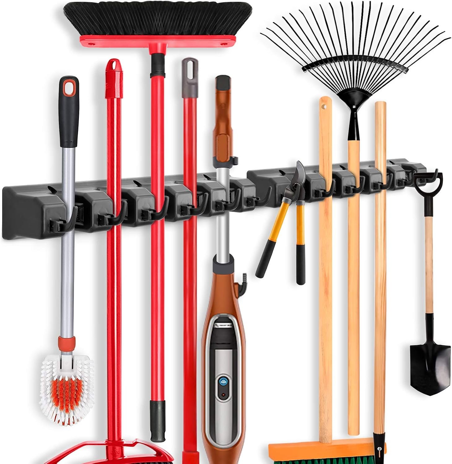 IMILLET 2 Pack Mop and Broom Holder, Wall Mount Organizer Storage Tool Rack
