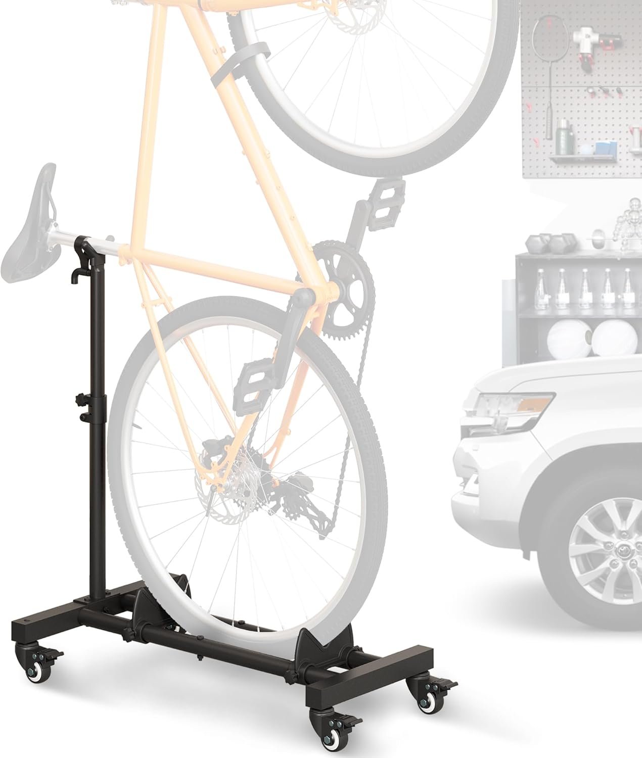 Vertical Bike Stand, Freestanding Bike Rack Garage Storage Upright Bicycle Floor Stand Indoor Bike Holder with Adjustable Height for Garage & Apartment – for Wheels Sizes up to 29”