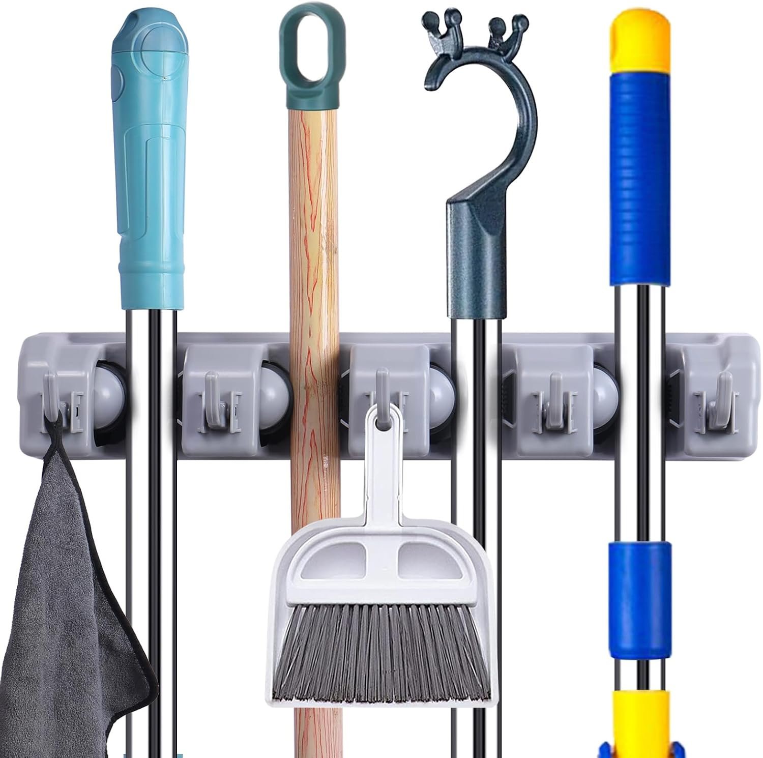 Mop And Broom Holder Wall Mount Cleaning Supplies Organizer For Closet | Laundry Room Garden Tool Hangers For Garage Wall Hanging Rack Utility Shop Organization And Storage