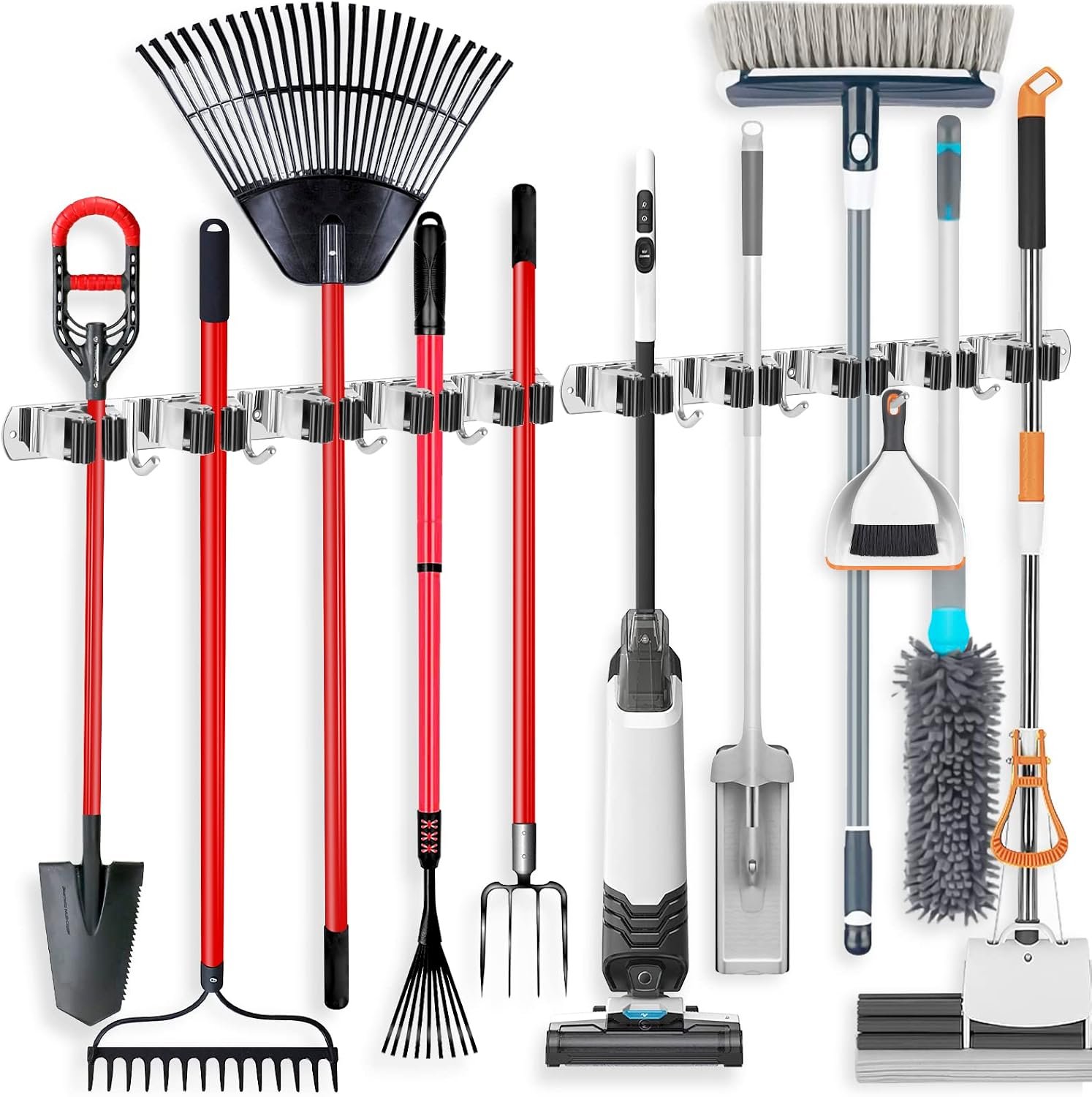 IMILLET 2 Pack Broom Holder Wall Mount Stainless Steel Mop Organizer
