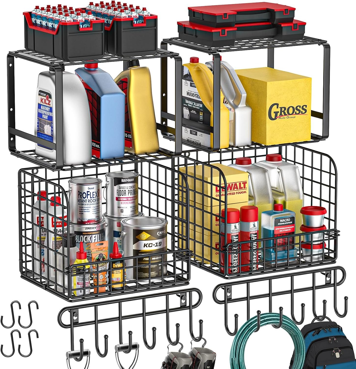 TomCare 2 Pack Garage Shelving Heavy Duty Garage Storage Shelves with Wire Baskets Laundry Room Shelves Wall Mounted shelving Tool Organizer for Shed Garden Kitchen Organization and Storage