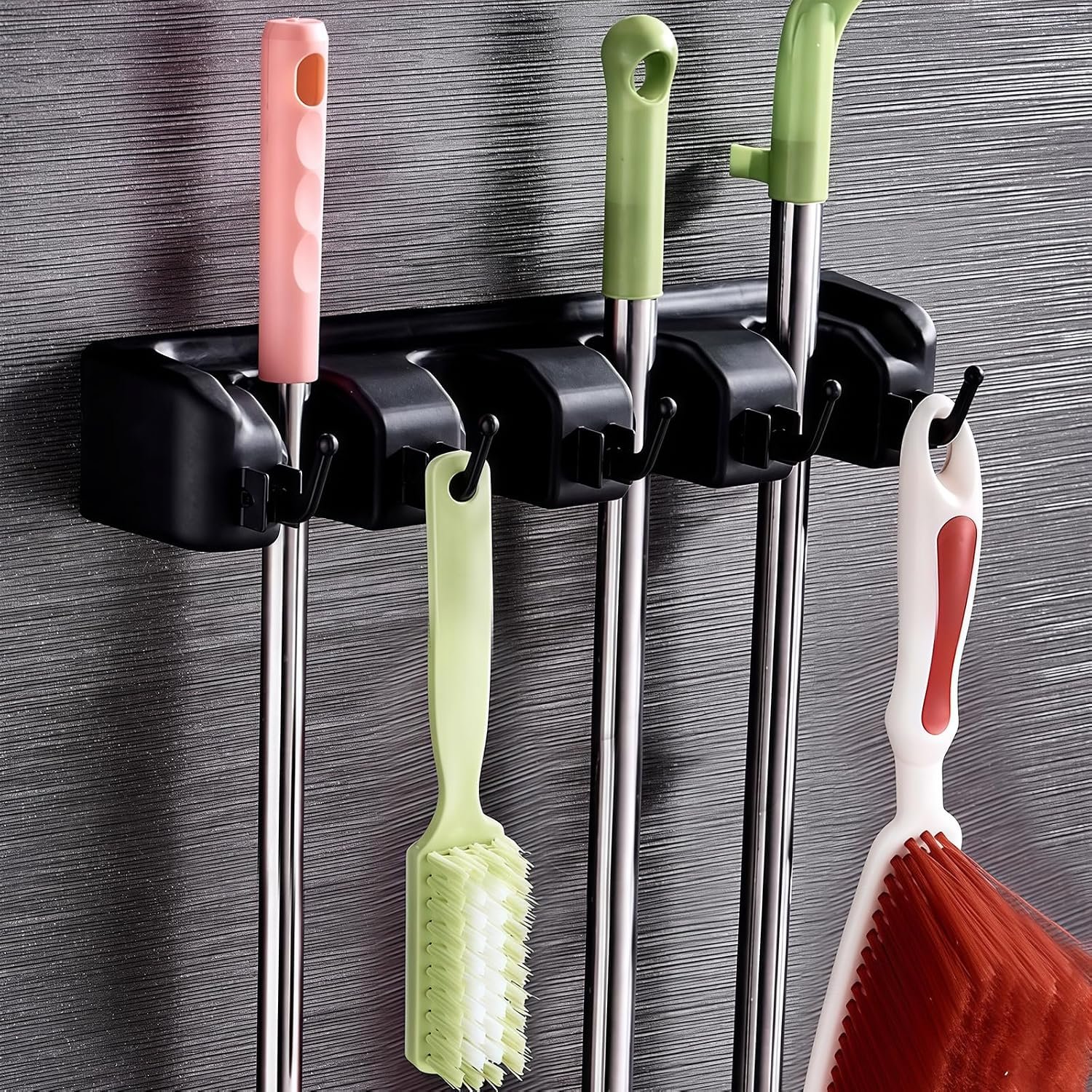 Wall Mount Broom & Mop Holder with Hooks & Slots – Perfect for Kitchen, Home, or Tool Organization