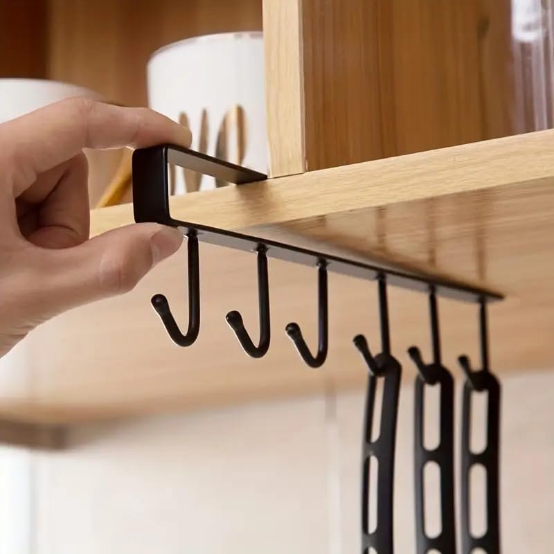 Under-Shelf Hanging Organizer with 6 Hooks – Space-Saving Rack for Cups, and Kitchen Essentials, for Cabinet Storage and Home Organization