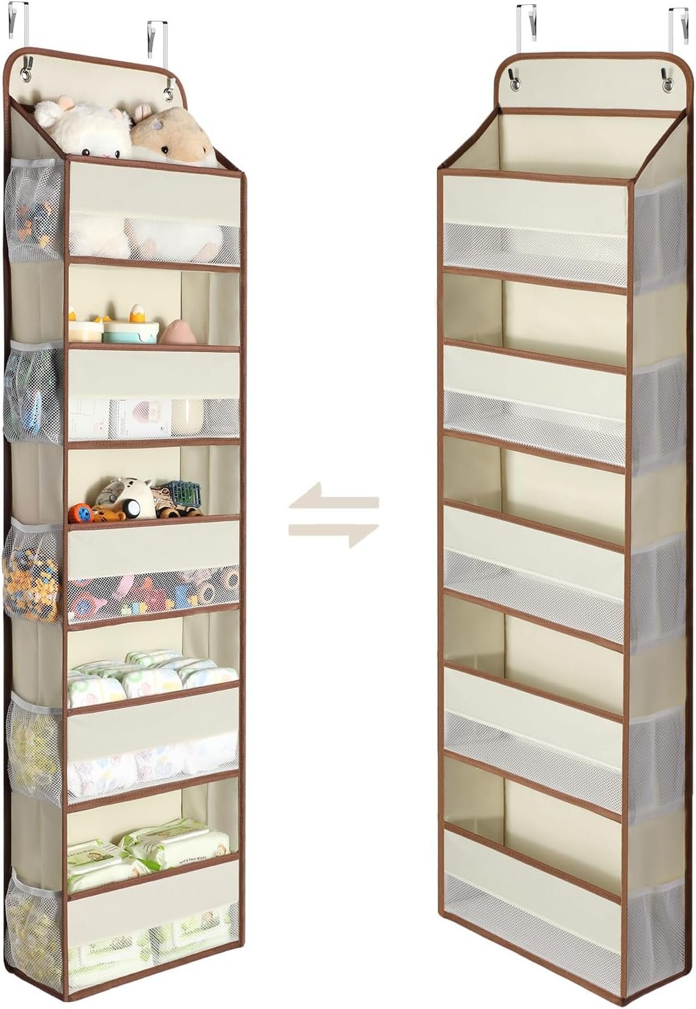 Yecaye 1 Pc 5 Tier Over the Door Organizer with 15 Pockets | 44lb Load Over the Door Storage | No Sagging Closet Organizers and Storage | Versatile Nursery Hanging Organizers for Home Dorm – Beige